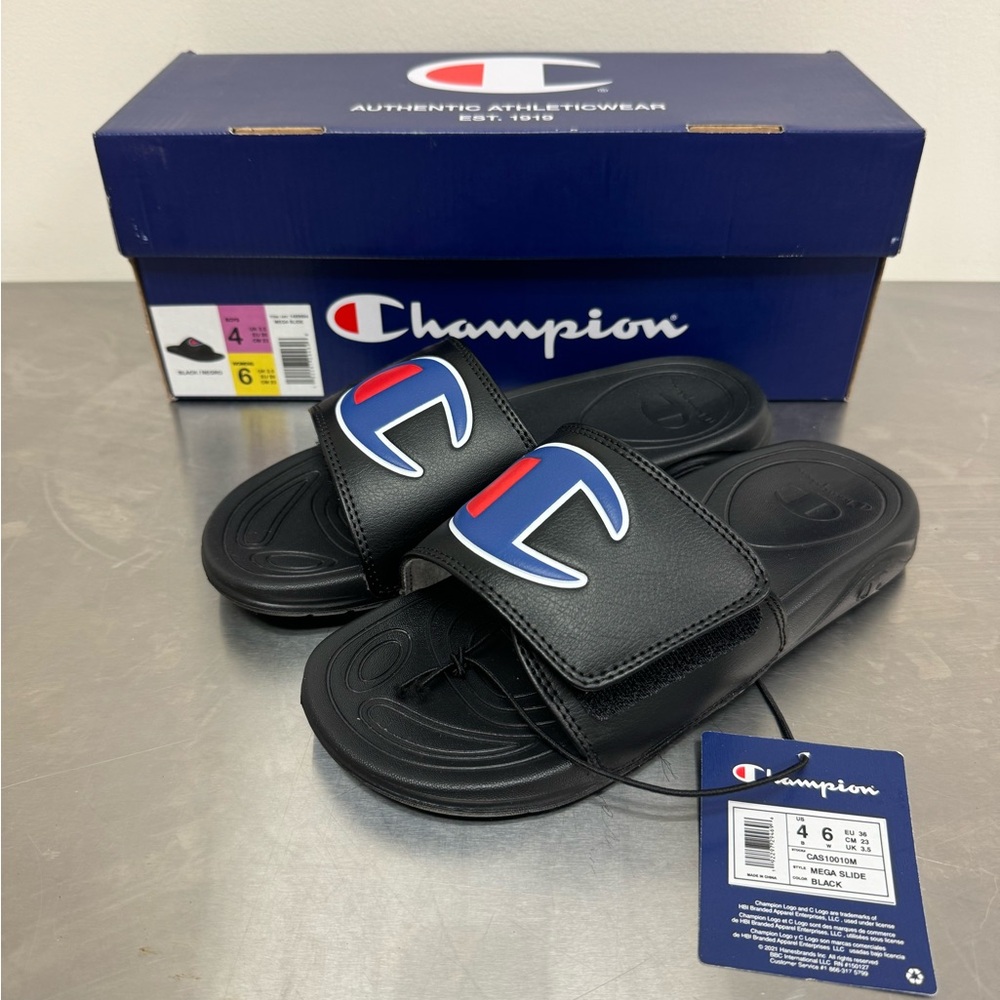 Champion Mega Slide Sandals, Black, Women's Size 6